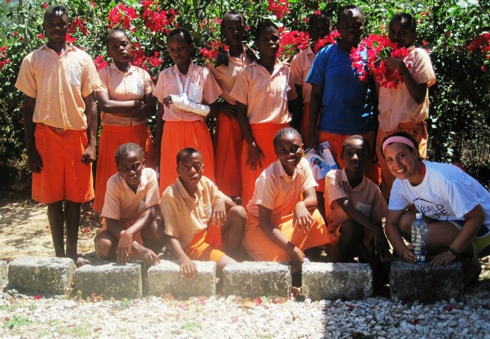 Valerie Hengemuhle poses with the children of the Bambakofi Academy in Malindi, Kenya.