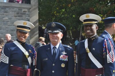 Cadet Kareim Oliphant, Commandant of Cadets Maj. Gen. Randal D. Fullhart, and Cadet Kaila Taylor