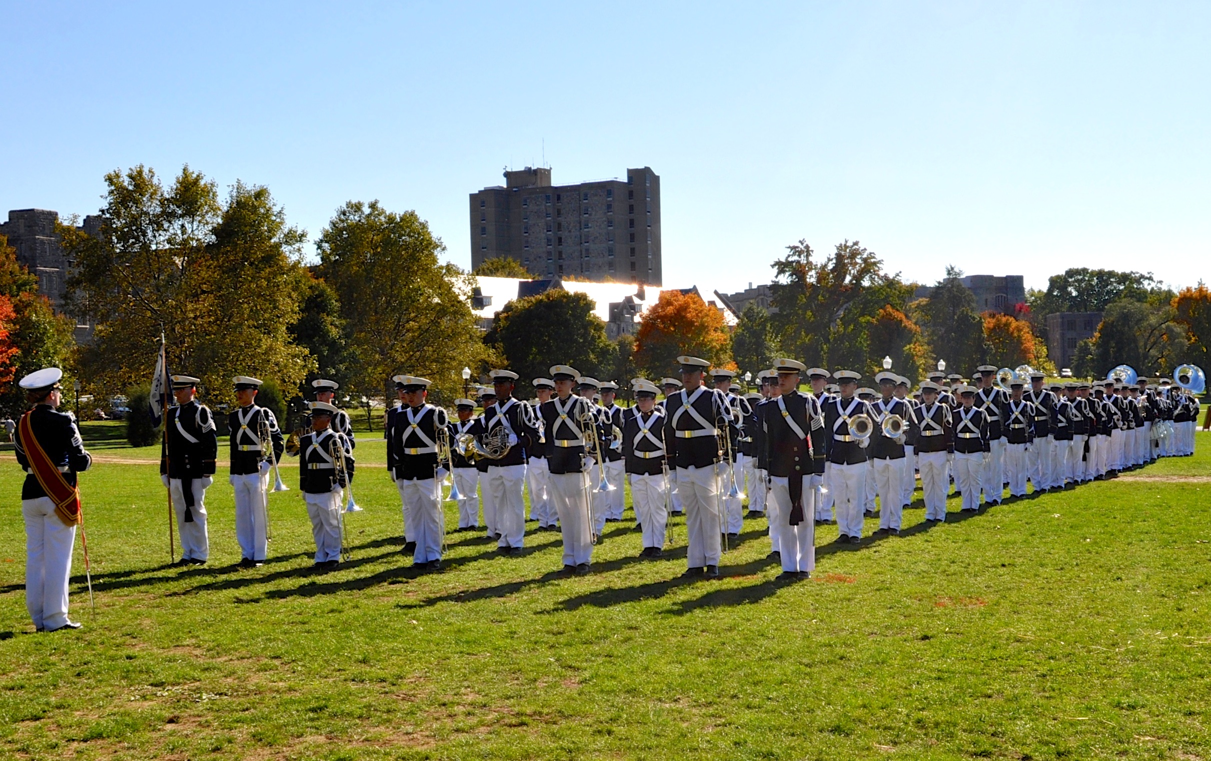 The Virginia Tech Corps of Cadets regimental band, the Highty-Tighties on the Drillfield.