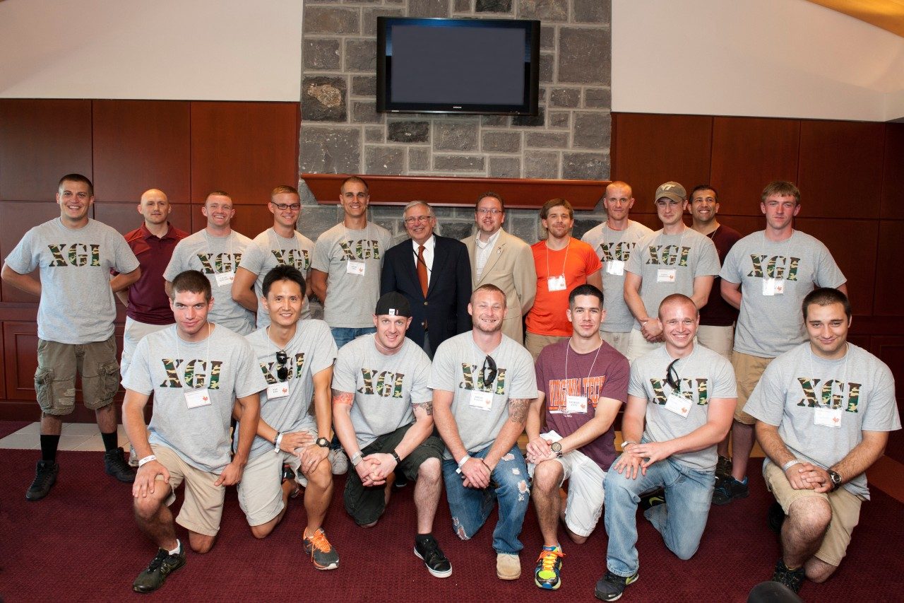 University President Charles W. Steger invited a group of student veterans to his box in Lane Stadium for the Virginia Tech and Western Carolina home football game on Sept. 7, 2013.