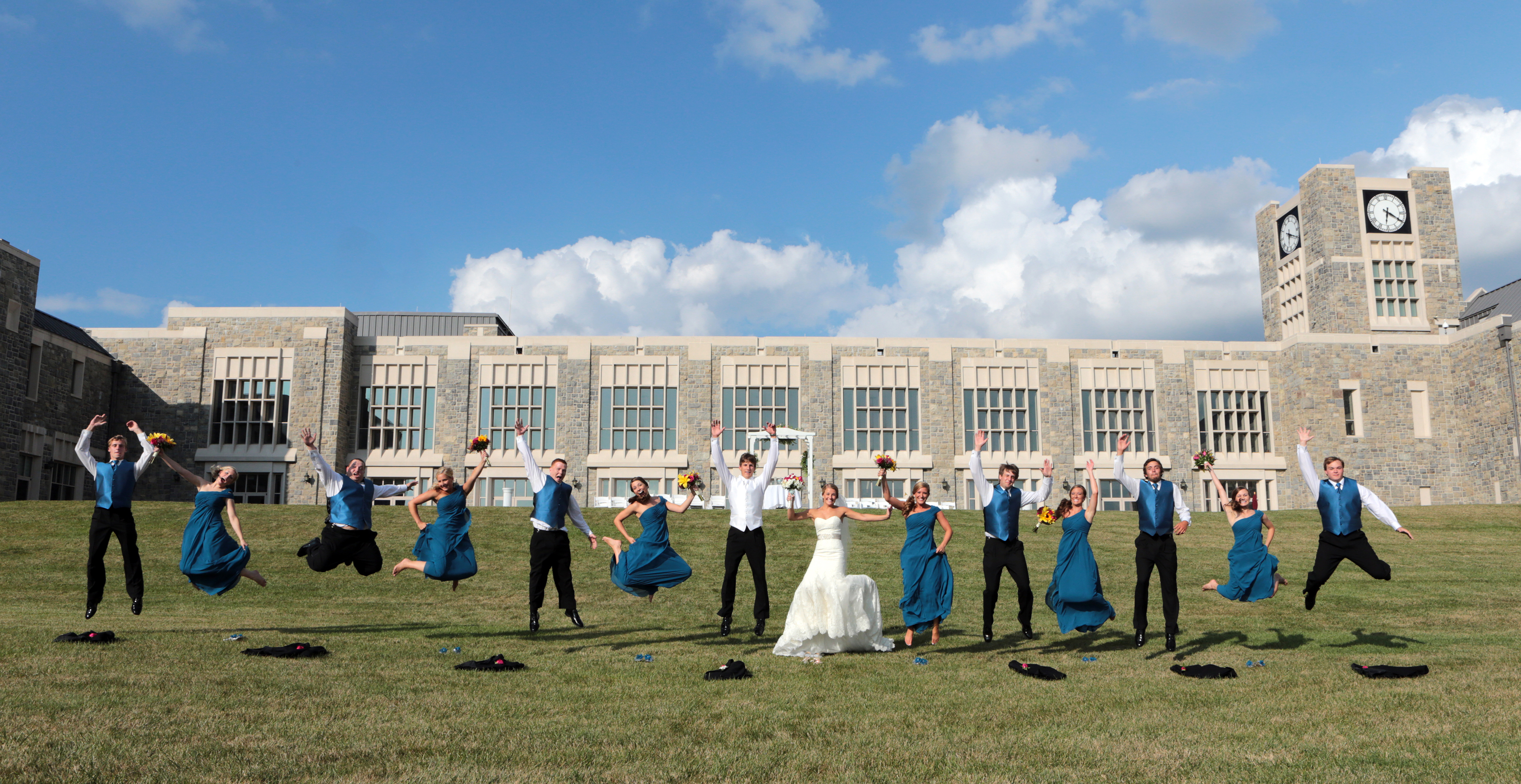 Bridal party on the great lawn at The Inn at Virginia Tech