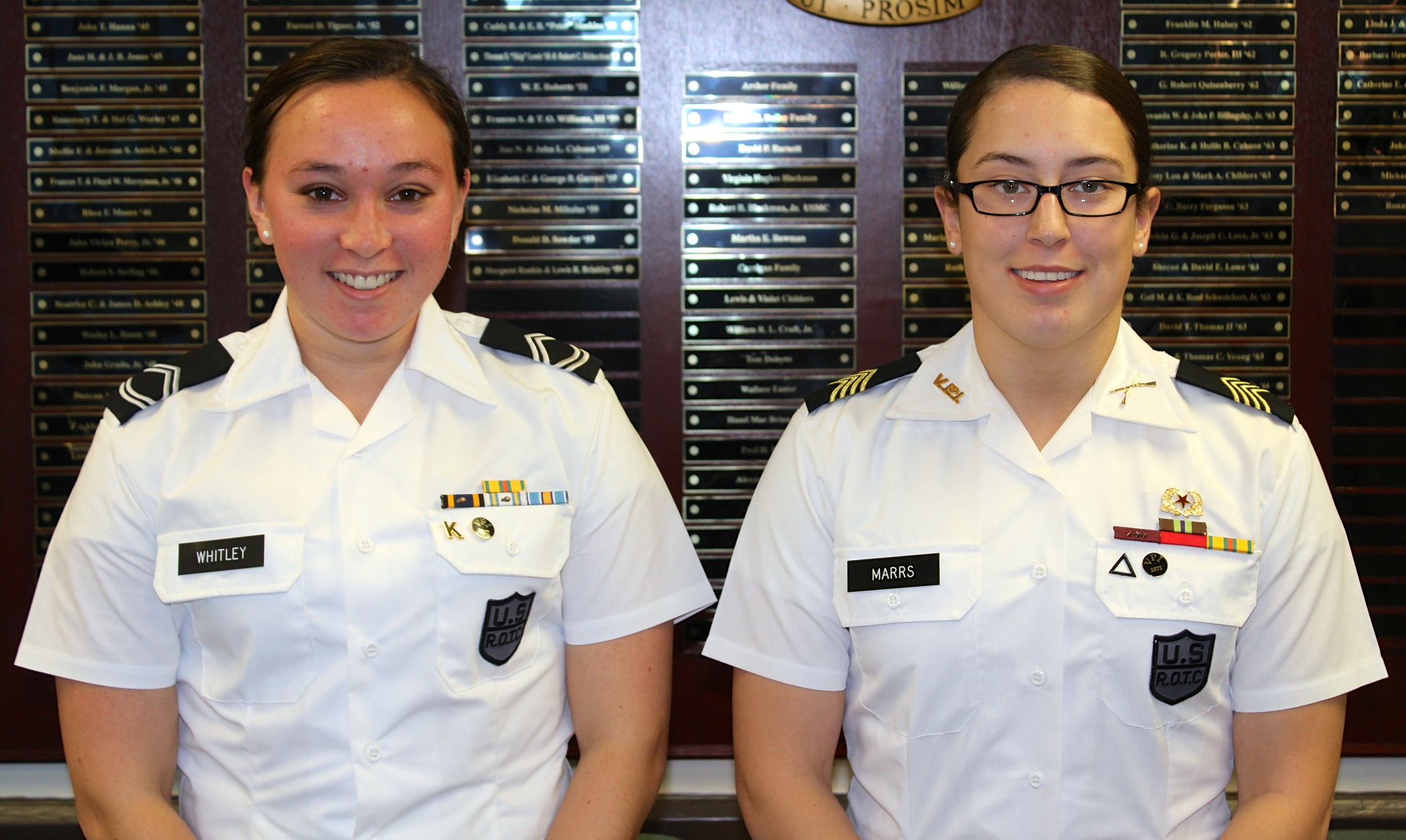 Cadets Allison Whitley and Whitney Marrs in Brodie Hall.