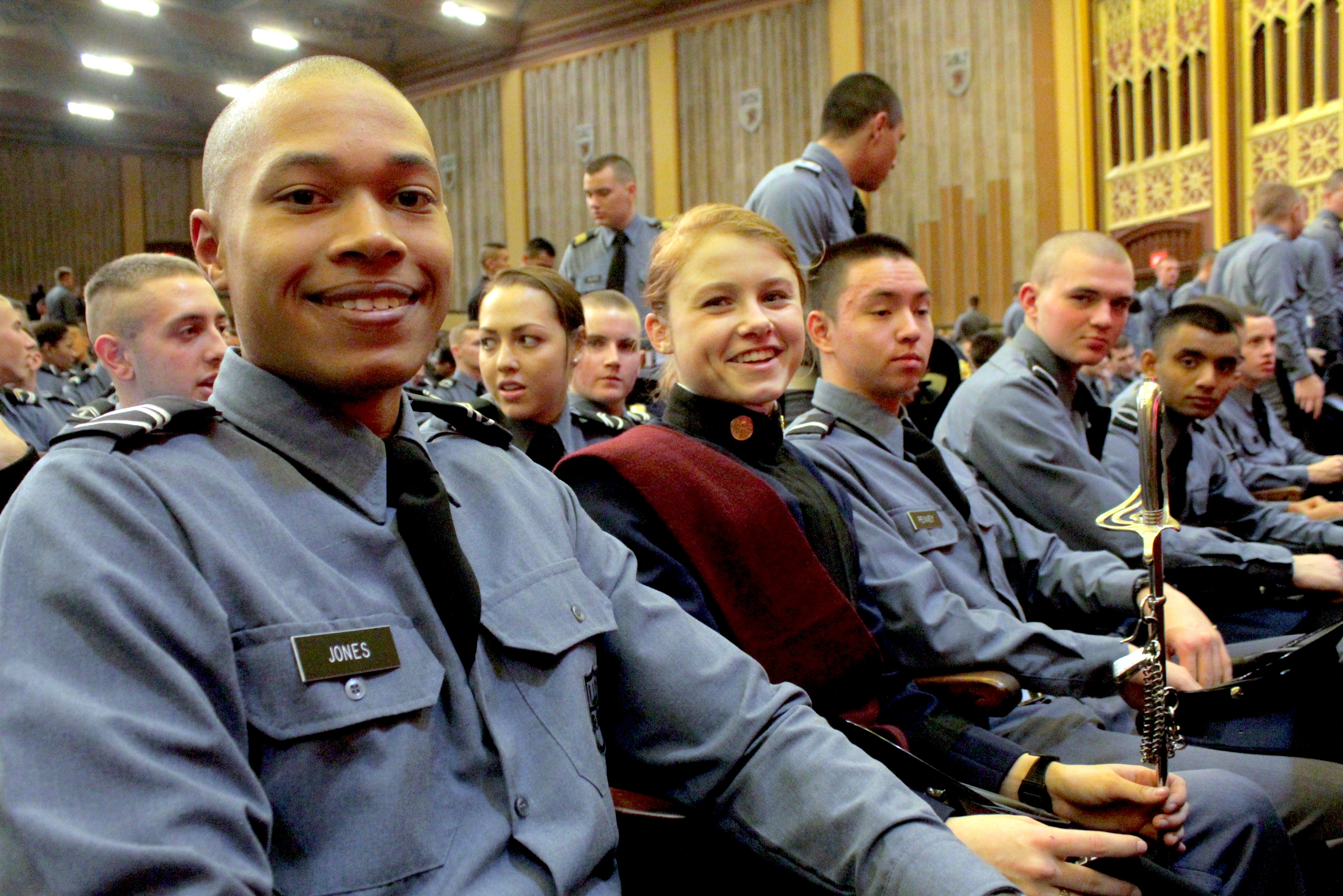 First-year cadets proudly show off their upperclassman rank and attire during Corps Lab on Shadow Day in Burruss Hall.