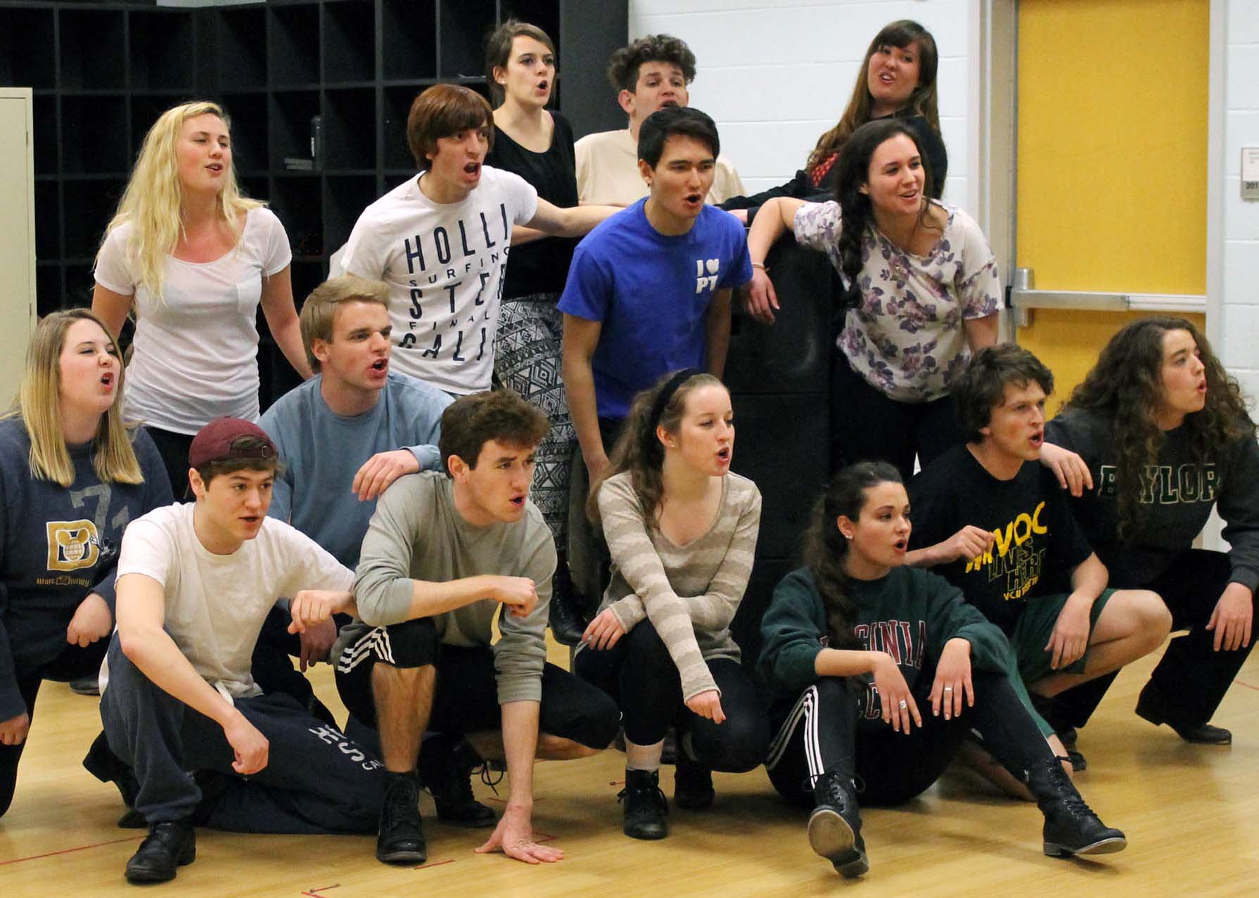 Theatre students rehearsal for the musical "Spring Awakening."