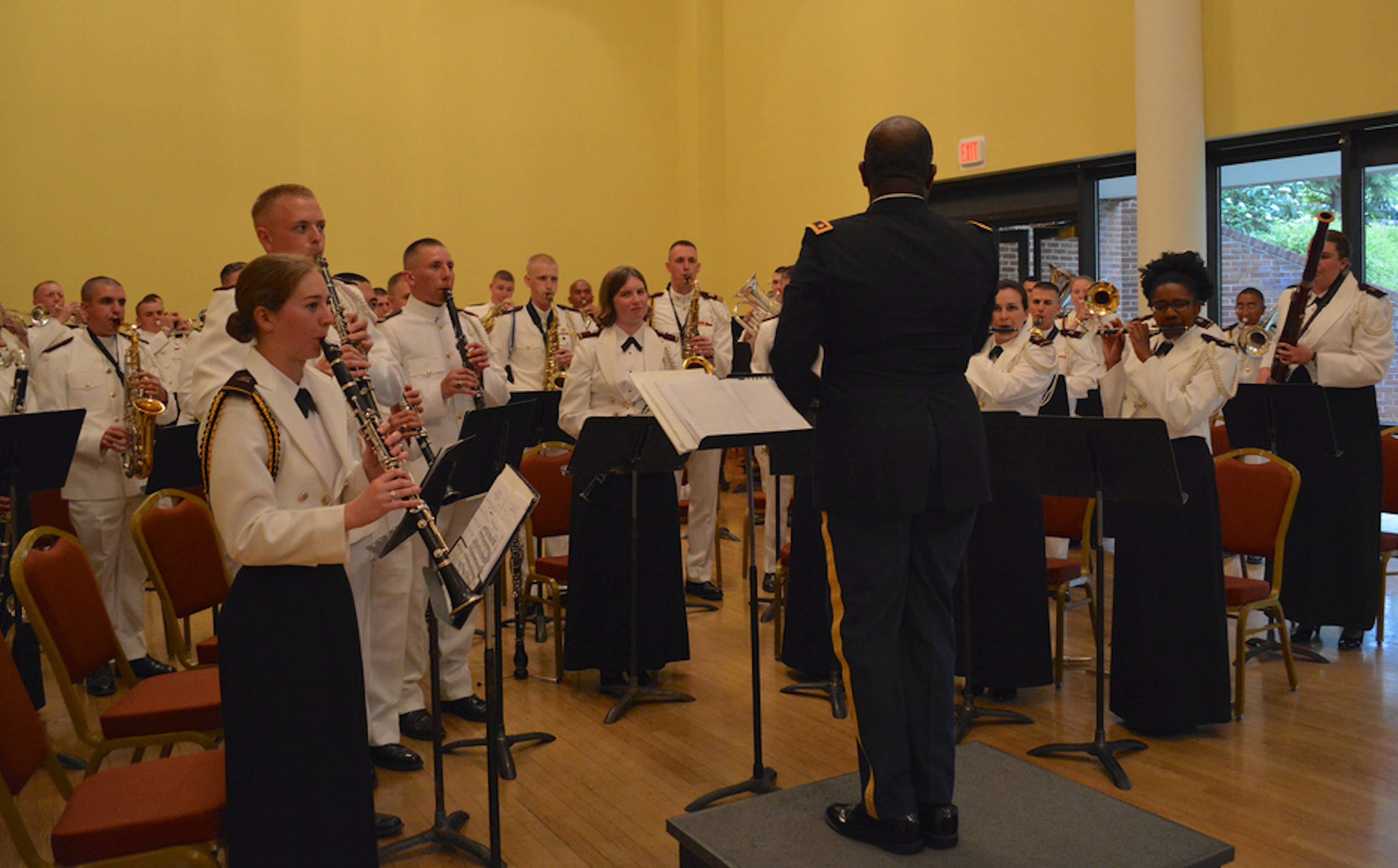 The Virginia Tech Corps of Cadets regimental band, the Highty-Tighties, play at their annual concert band performance last spring in the Old Dominion Ballroom in Squires Student Center.