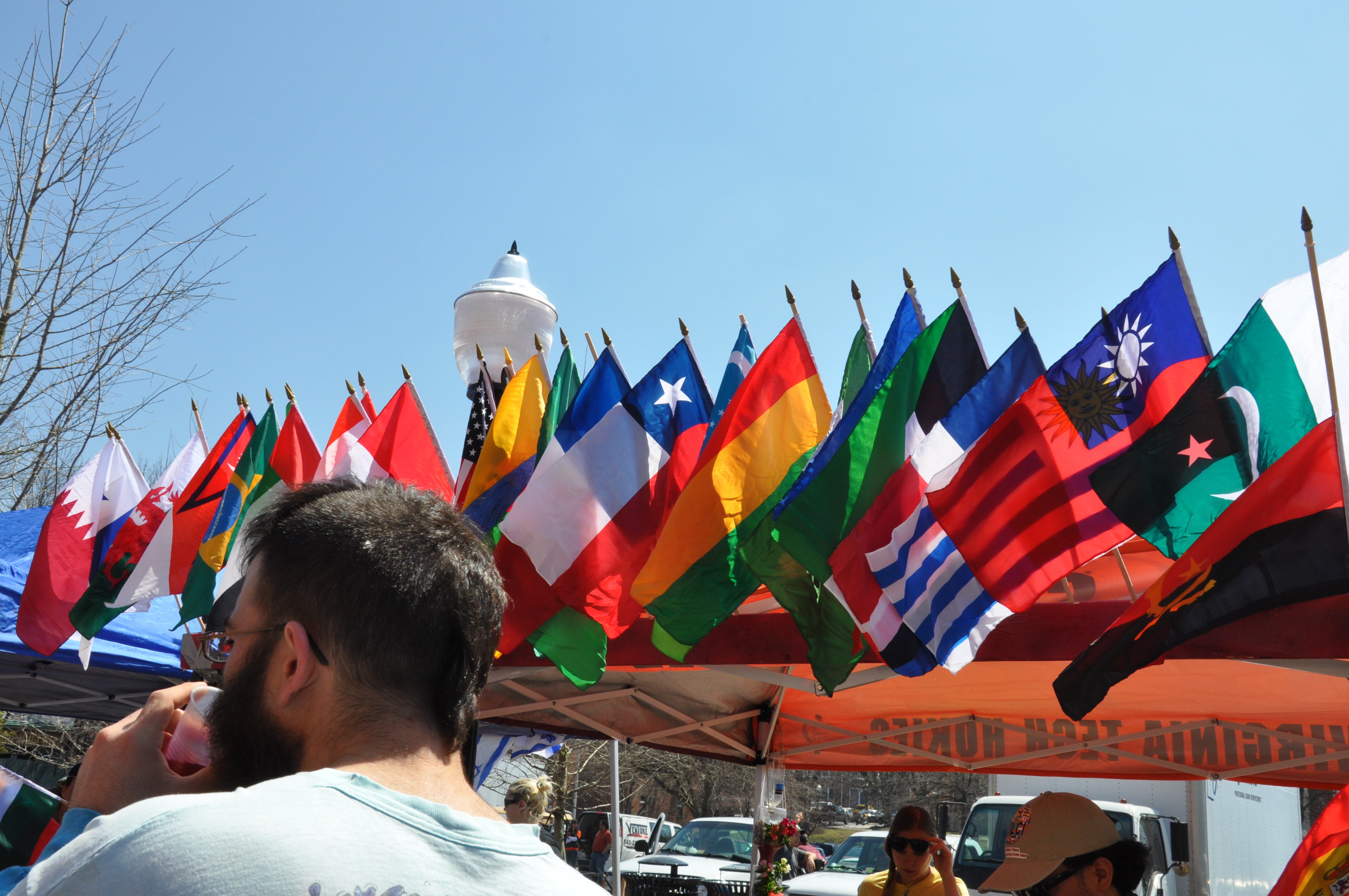 Flags of many nations displayed at the International Street Fair
