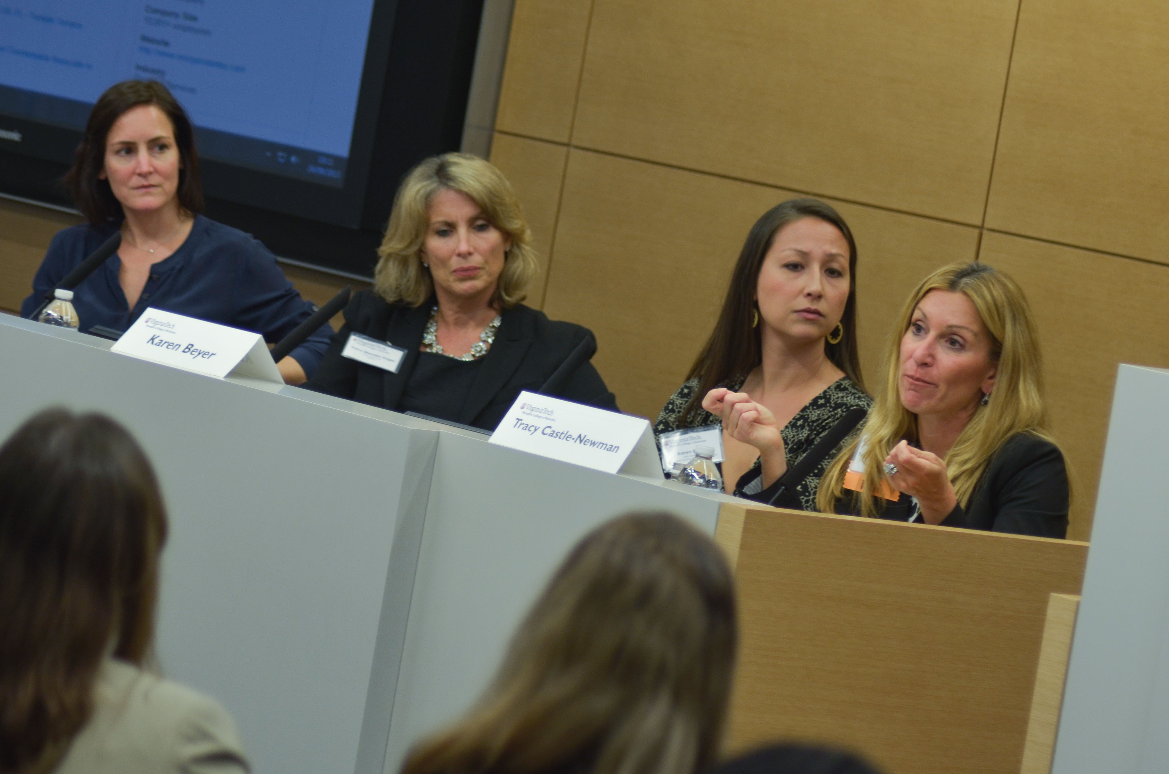 The Women in Business event last year in New York City featured several panelists, including Pamplin finance alumna and Morgan Stanley managing director Tracy Castle-Newman (far right).