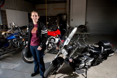 Master's student Alexandria Noble is researching ways to make motorcycle riding safer