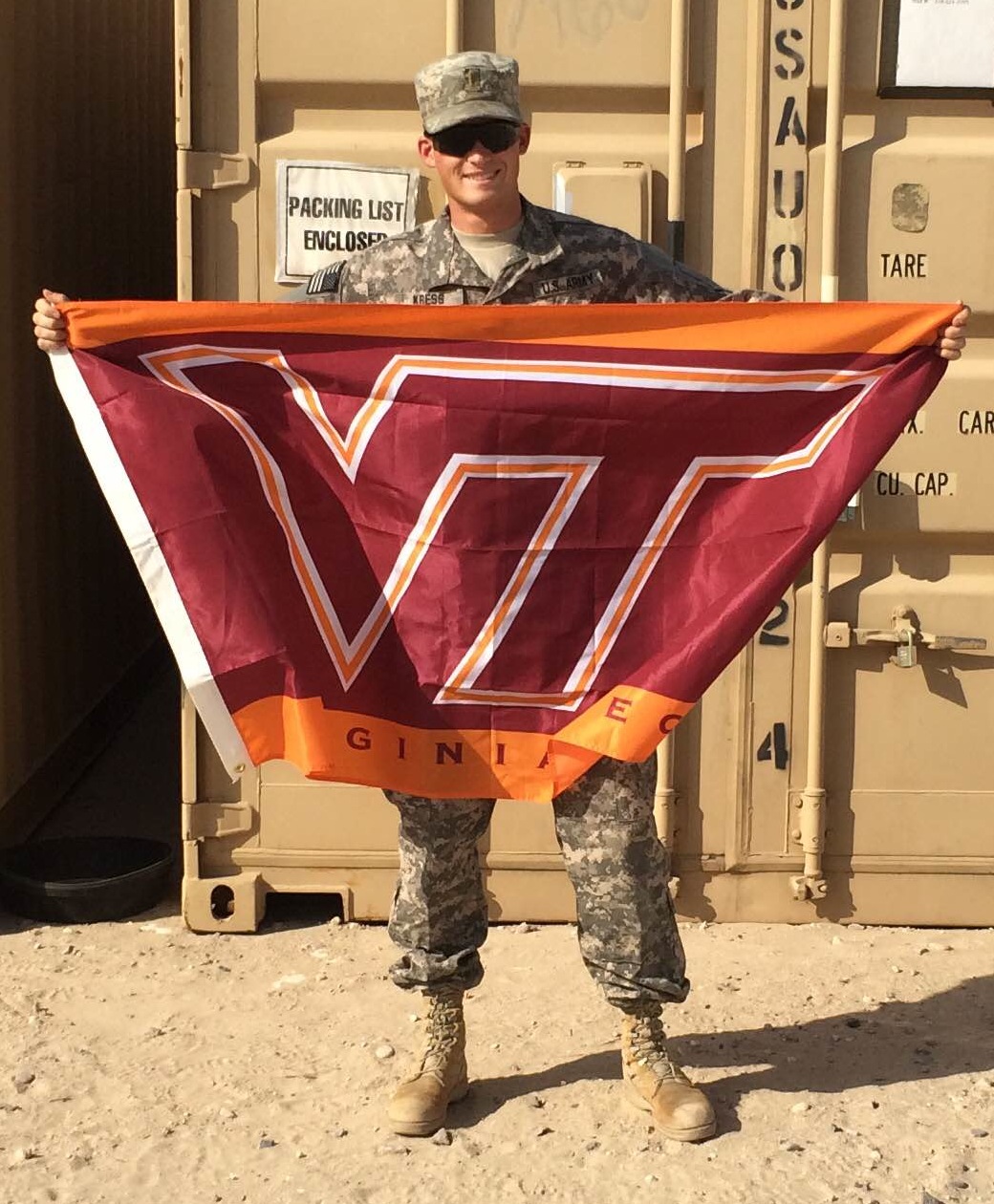 2nd Lt. Andy Kress, U.S. Army, Virginia Tech Corps of Cadets Class of 2013 in Kuwait.