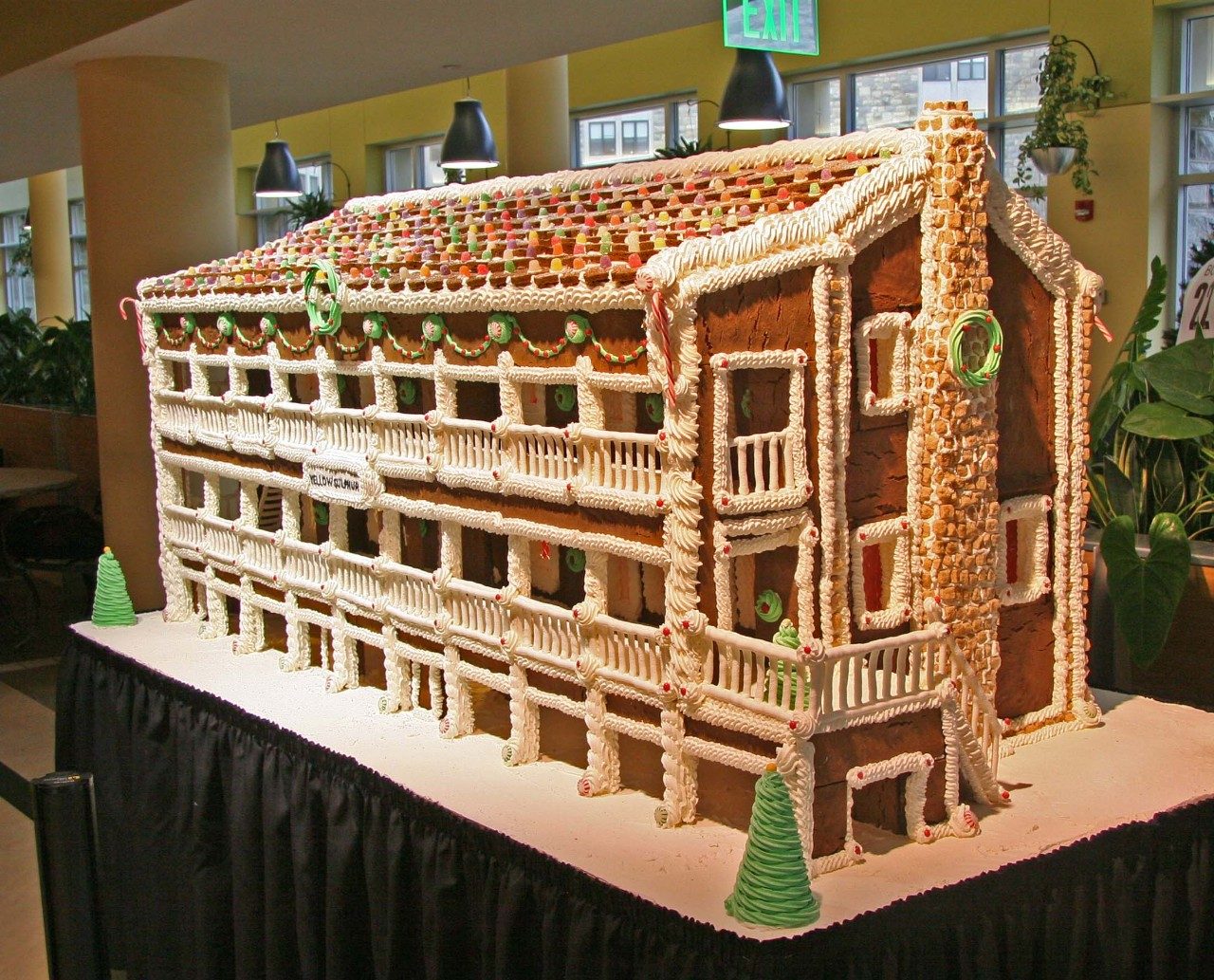 Virginia Tech's West End Market's holiday decor is a gingerbread-replica of Yellow Sulphur Springs, a historic inn in Southwest Virginia. The gingerbread hotel weighs close to 400 pounds.
