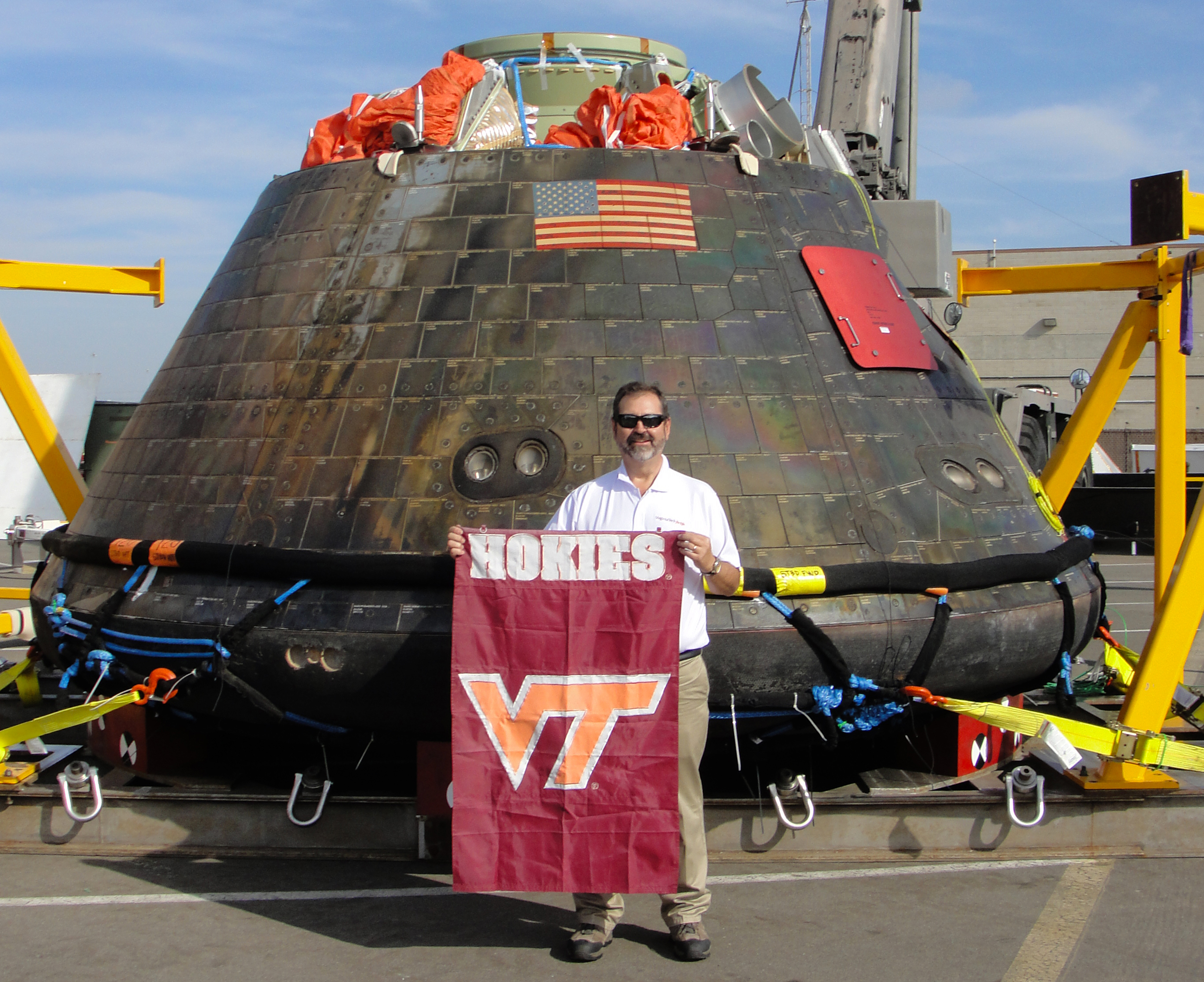 Peter Reutt with the Orion space capsule