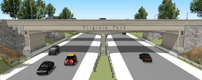 Artist rendering of bridge showing Virginia Tech name and shield