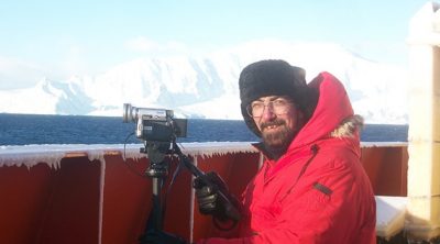 Iskander Ismailov, an assistant research professor at the Virginia Tech Carilion Research Institute, films from the deck of a research vessel in the Southern Ocean. 