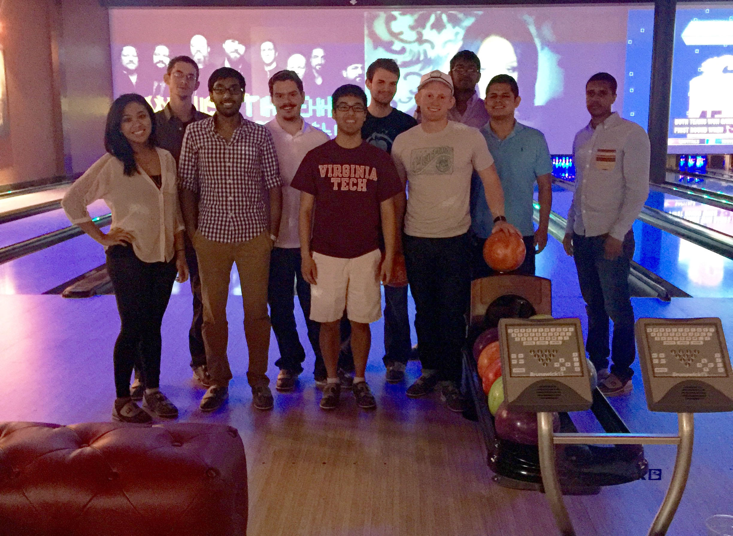Students in a recent NetApp Transitions program participate in a team building activity at a Blacksburg bowling alley.