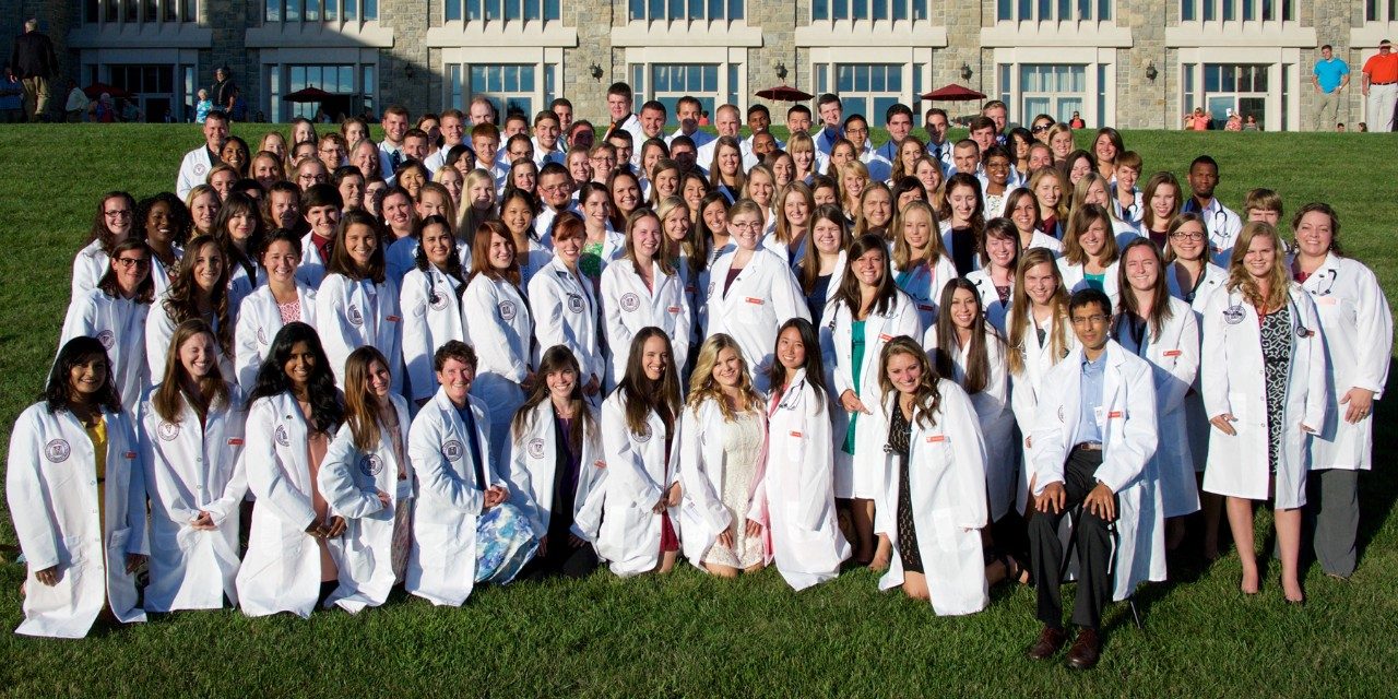 During the matriculation ceremony, each member of the Class of 2019 received a white lab coat and a stethoscope before reading the veterinary students' oath and assembling for a group photo.
