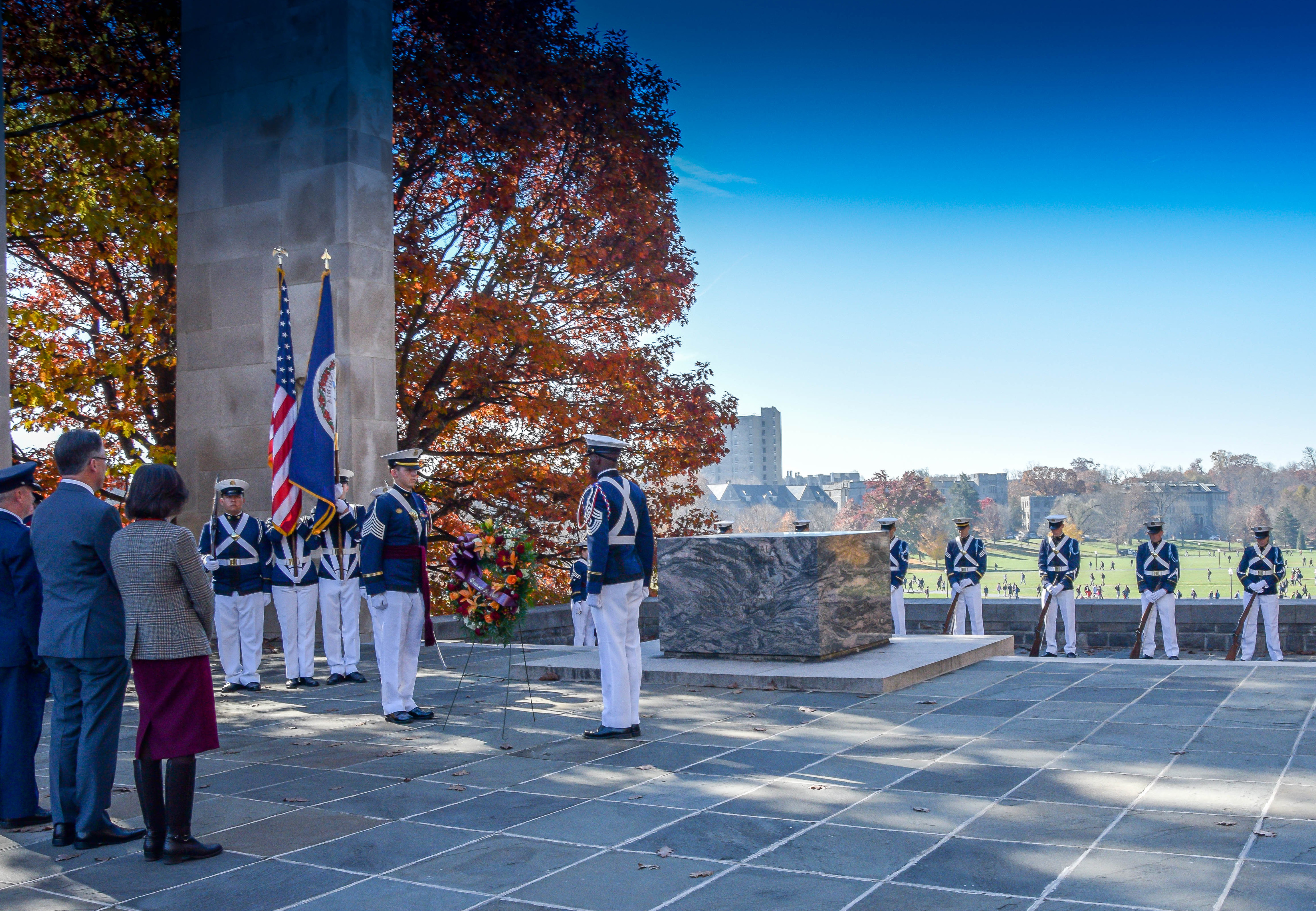 Presentation of the memorial wreath at the Cenotaph during the Veteran's Day ceremony in 2014.