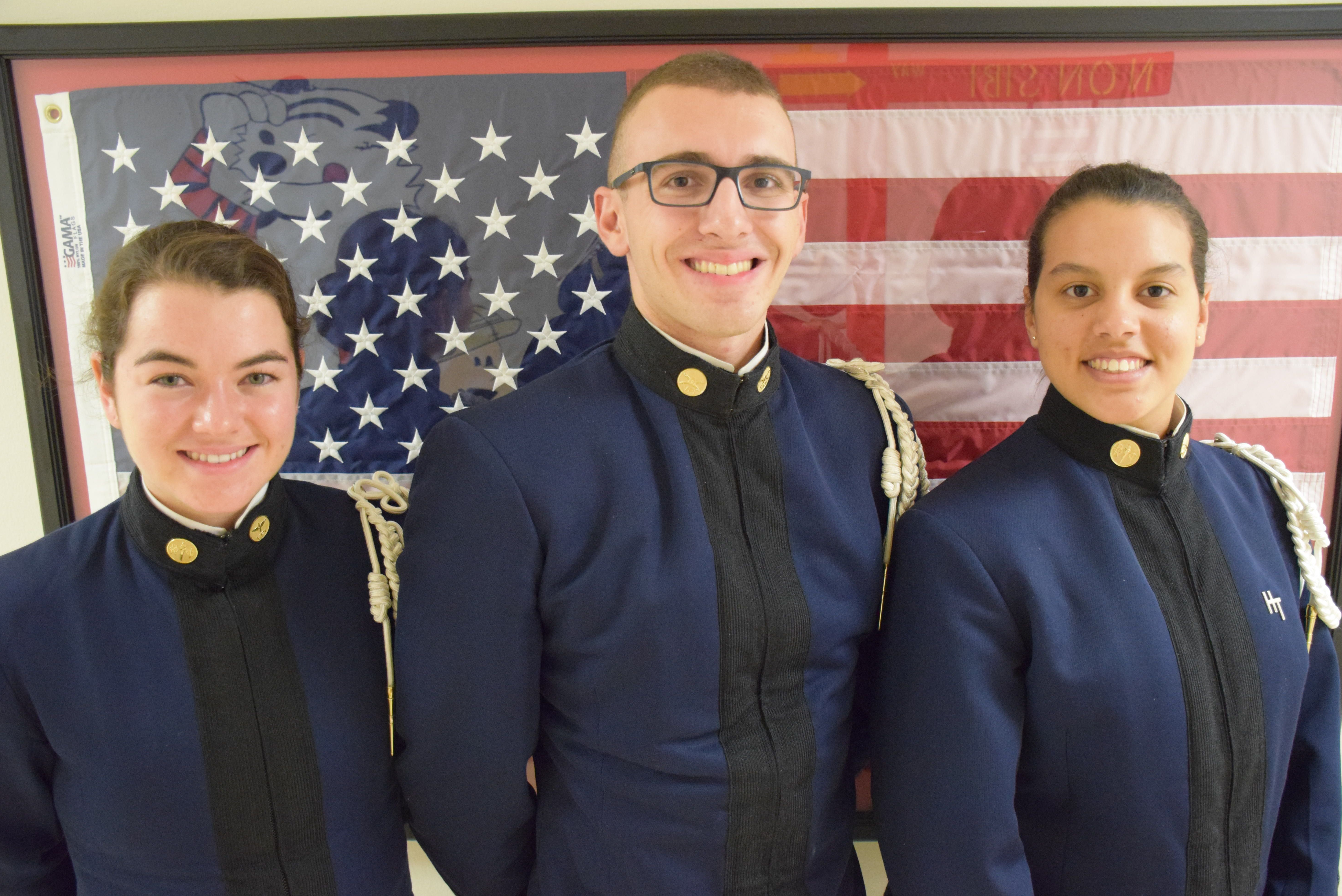 From left to right are Cadets Colleen Pramenko, Daniel Rhoades, and Samantha Velazquez-Martinez.