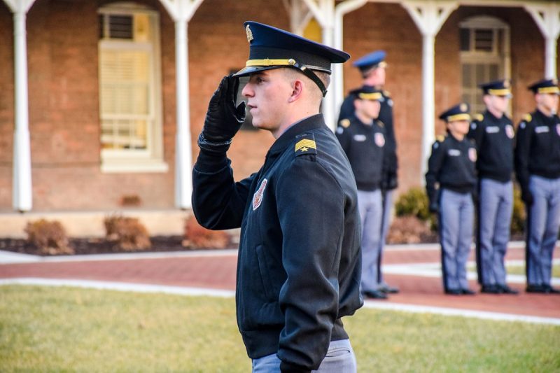 Cadet Nathan Underwood salutes.