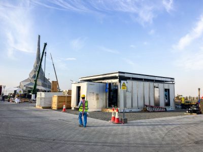 The FutureHAUS' construction has begun at the competition site in Dubai. (Photo by Laurie Booth)