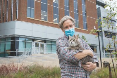 Animal Cancer Care and Research Center client Peter Haberkorn and his cat, Kokomo