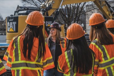 Facilities Department's Joy Manning leads a construction job site tour.
