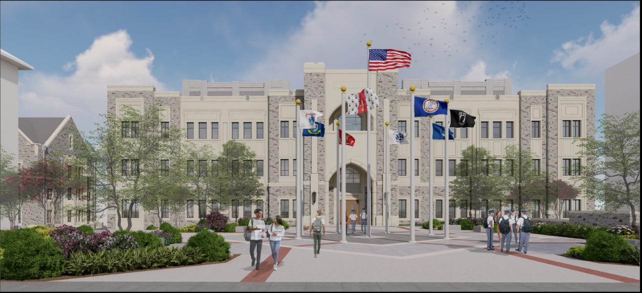 Corps Leadership and Military Science Building exterior rendering.
