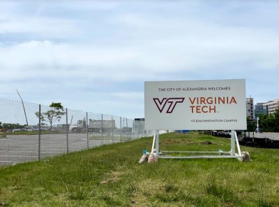 Innovation campus future site with Virginia Tech sign in Alexandria