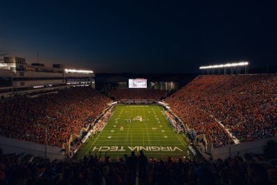 Evening at Lane Stadium during the football game between the University of North Carolina and Virginia Tech. 