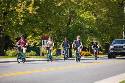 Students ride in the Sustainable Eats Bike Tour
