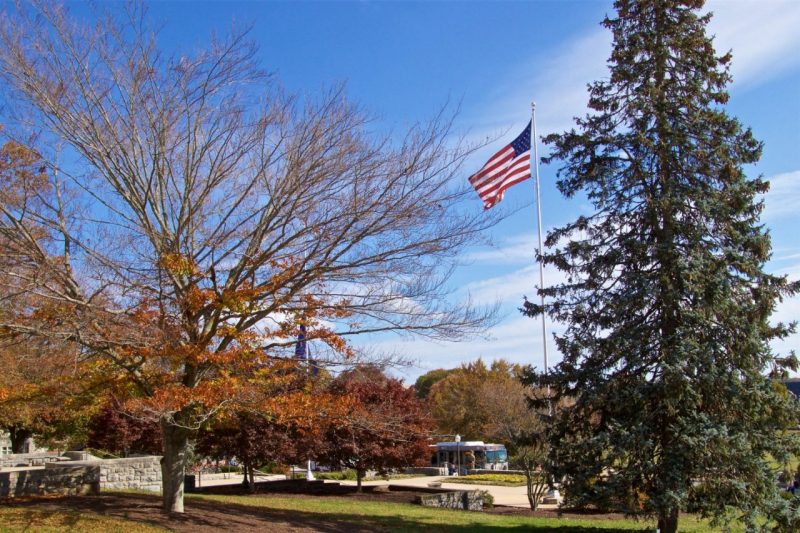 The U.S. flag on the Virginia Tech campus.