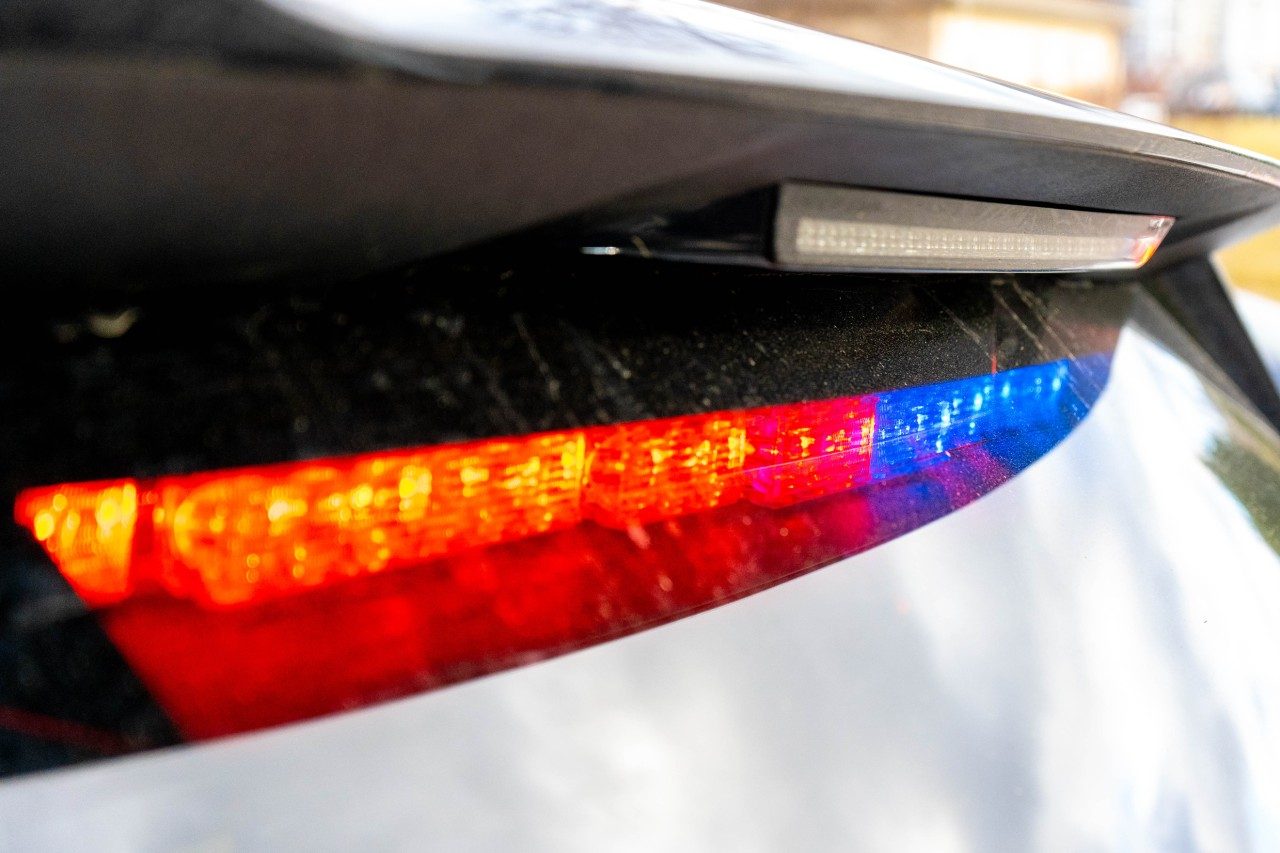 The new Virginia State Police patrol vehicle lighting pattern utilizes both red and blue lights. Photo by Jacob Levin for Virginia Tech.
