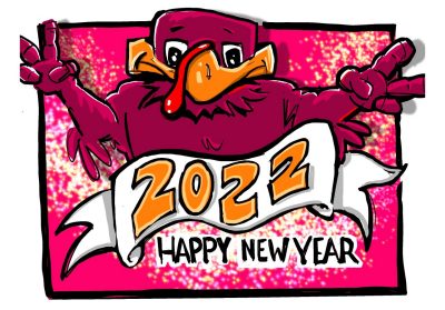 Happy New Year digital sketch of HokieBird