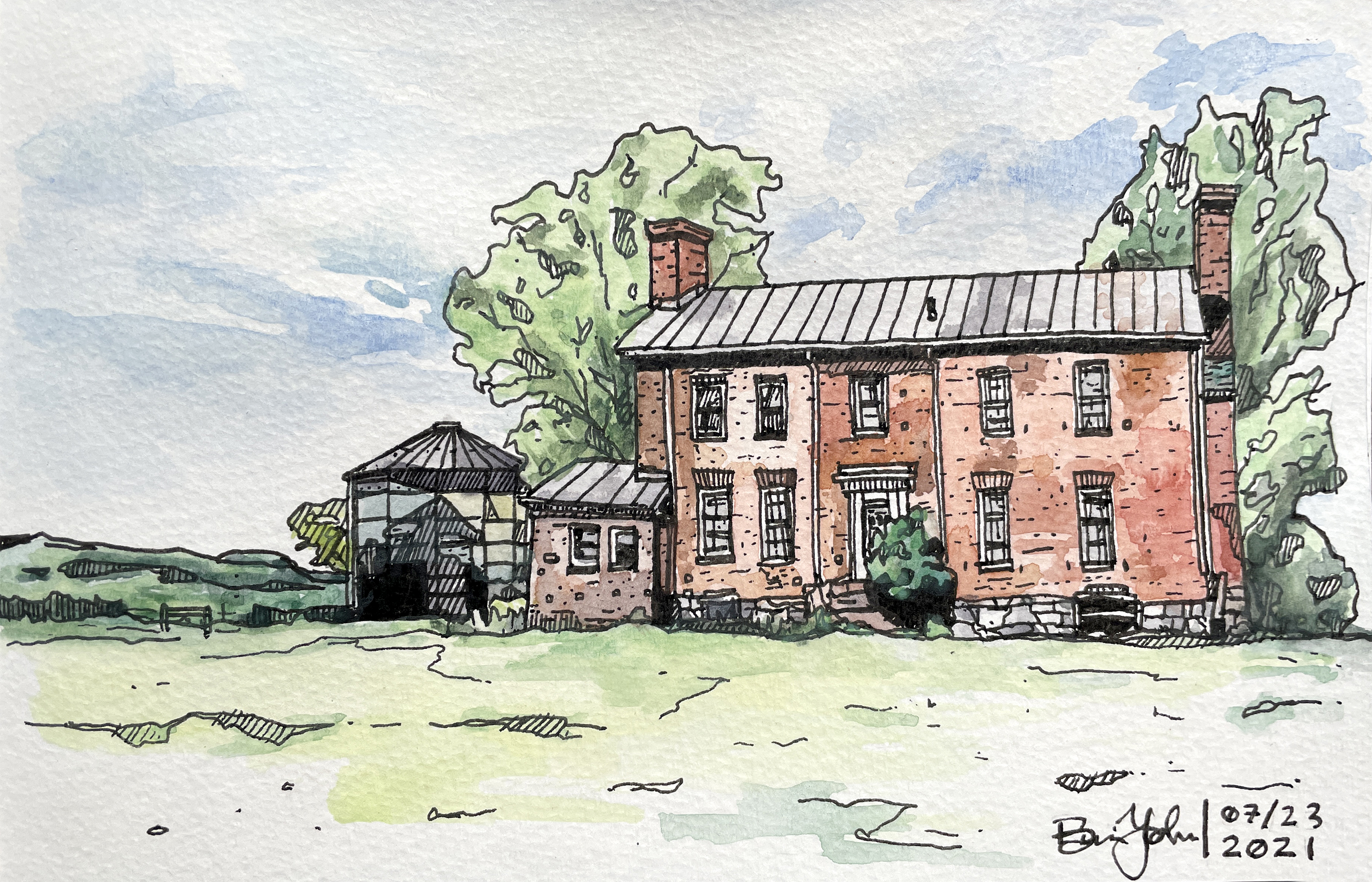 Illustrated sketch of Kentland Farm's manor house