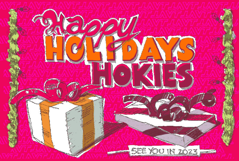 Animated gif of a Happy Holidays message Hokies