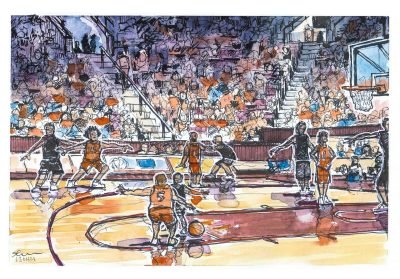 Ink and watercolor sketch of the mens home game against Wake Forest