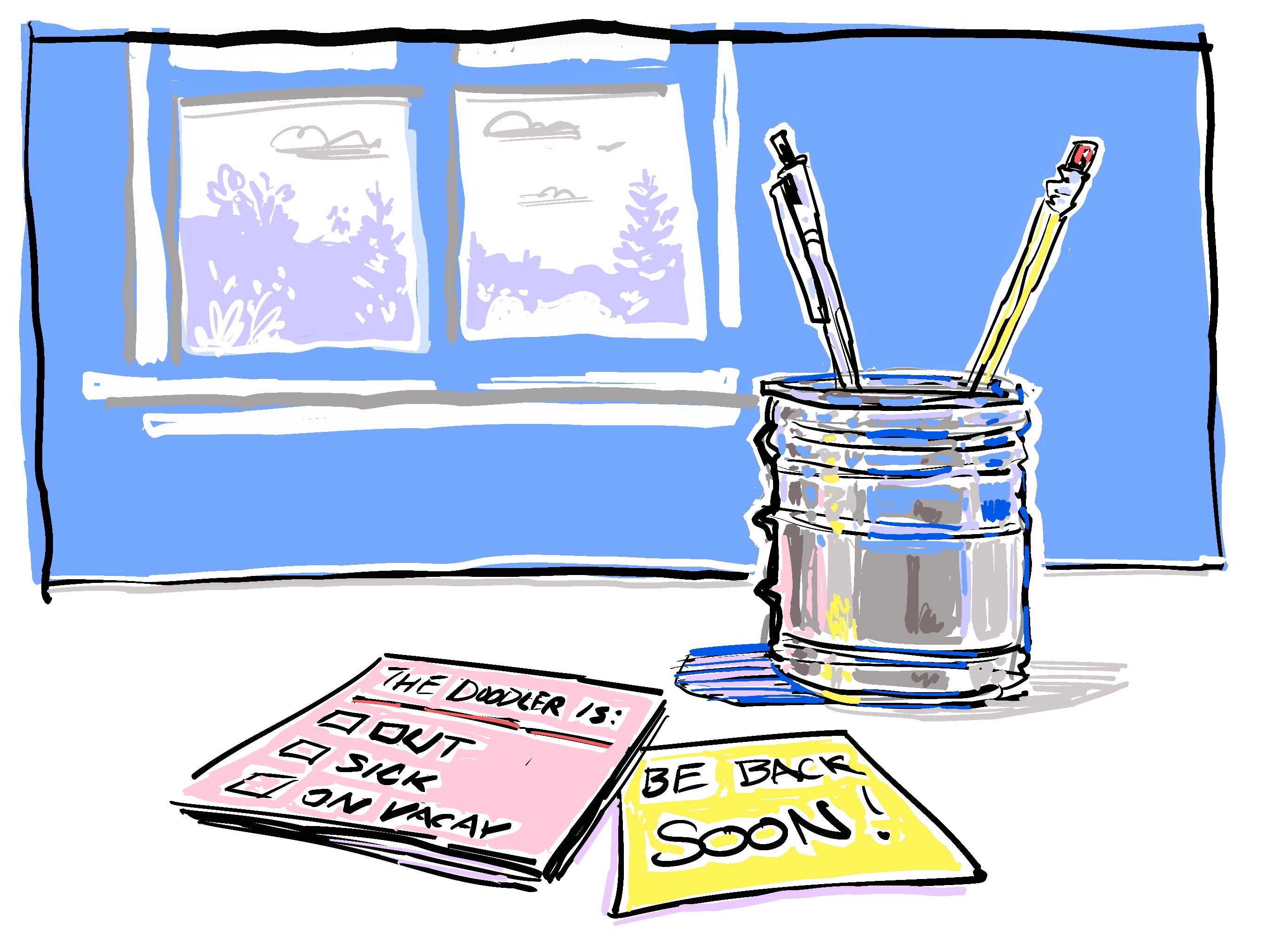 Digital sketch of a notepad with Out of Office message