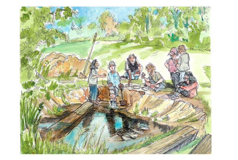 ink and watercolor sketch of the championship Virginia Tech Soil Judging Team