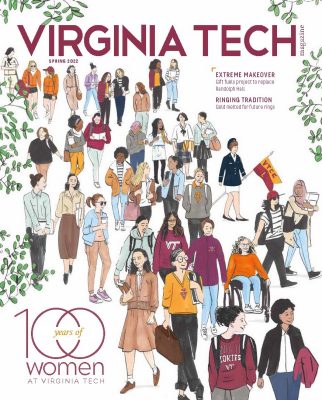 Spring 2022 magazine cover image with drawings of a variety of female students