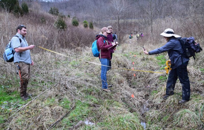 Students and community members learned about wetlands restoration during a planning exercise in advance of several projects scheduled for fall 2017 at the Virginia Tech Catawba Sustainability Center.