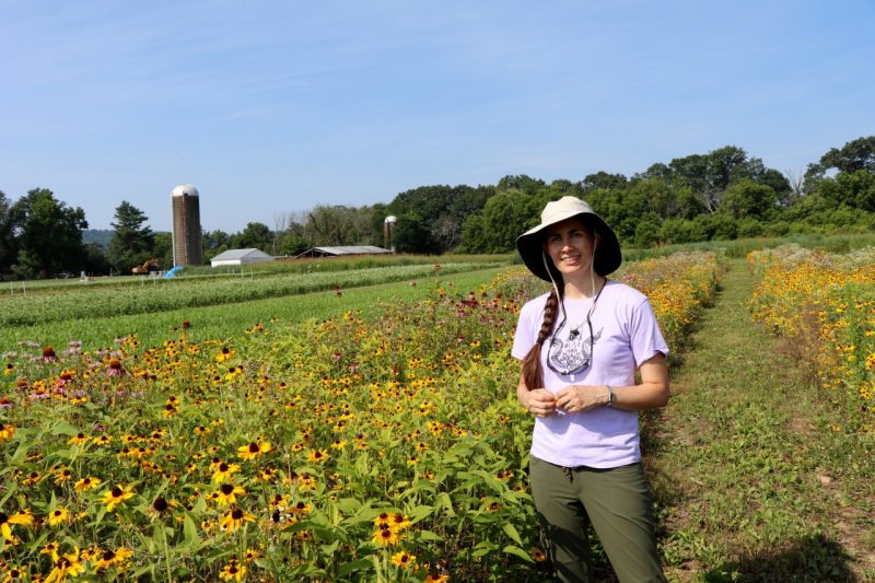 Megan O'Roure at wildflower plot at Kentland Farms
