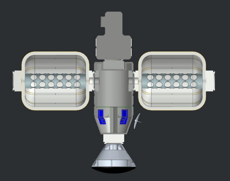 A schematic of the Project Theseus habitat module designed by the Virginia Tech team.