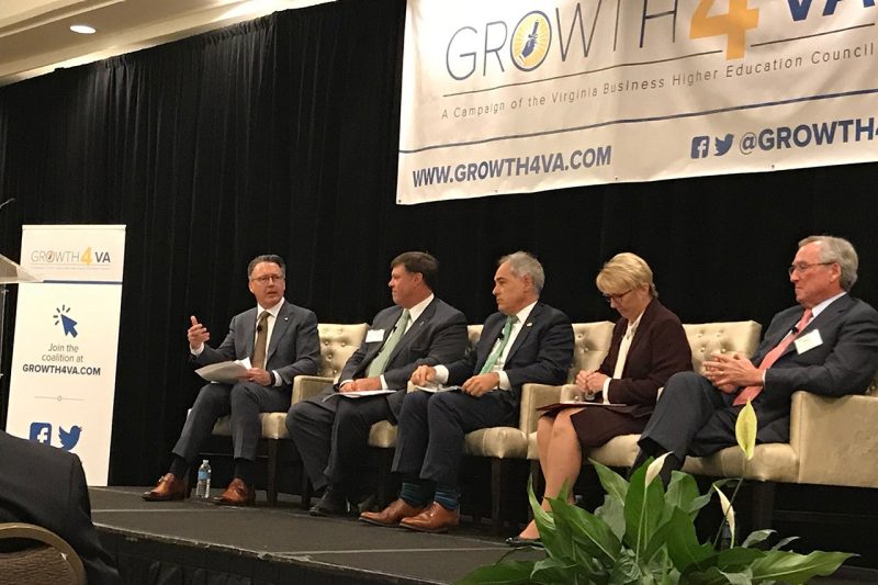 President Tim Sands (left) led a recent panel to discuss the Growth4VA initiative. 