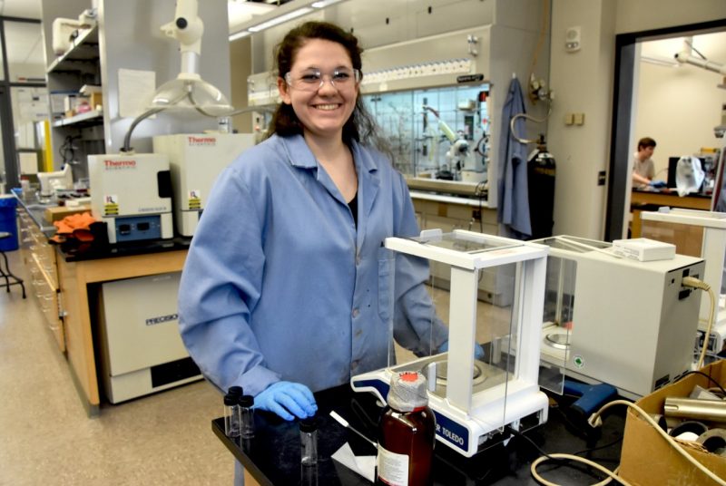 Student Ann Marie May in lab