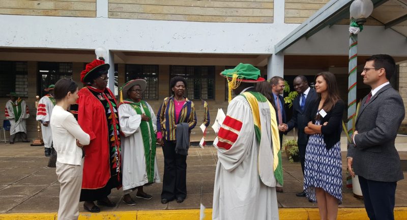 Vice Chancellor Rose Mwonya (red robe) invited CALS Global fellows to attend the Egerton University Graduation.