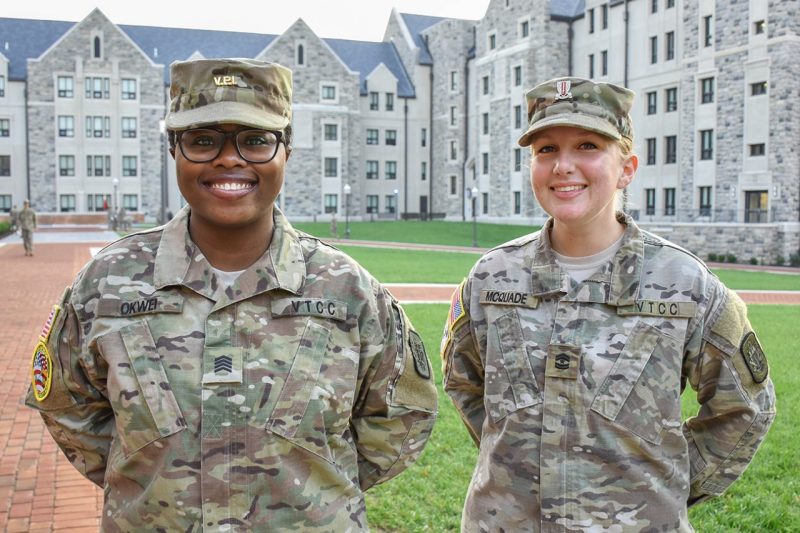 Cadets Mariam Okwei, at left, and Delaney McQuade.
