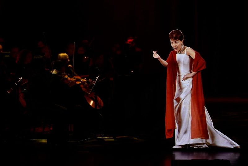 A hologram of opera singer Maria Callas appears onstage.