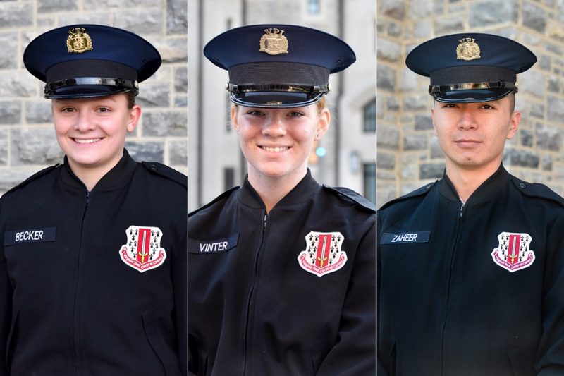 From left are Cadets Nicole Becker, Caroline Vinter, and Ali Zaheer 