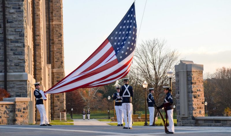 US flag at Memorial Pylons