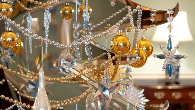 Holiday decorations, gold , blue and silver 