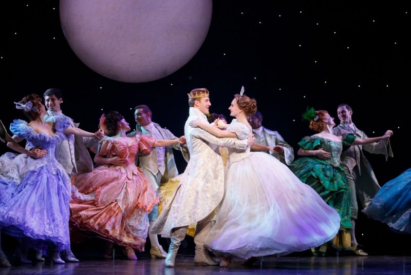 Performers in the touring Broadway production of "Cinderella" dance onstage.